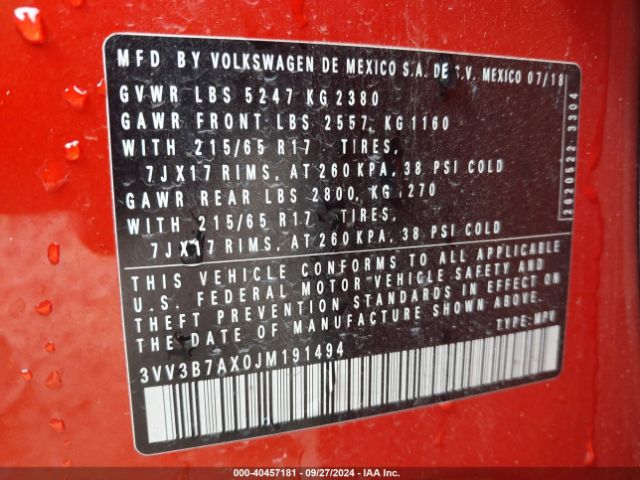 3VV3B7AX0JM191494 Volkswagen Tiguan 2.0t Se/2.0t Sel