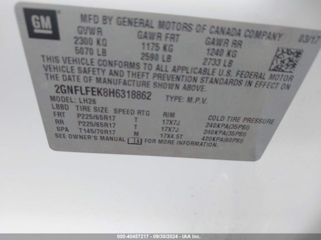 Chevrolet EQUINOX LT 2017 2GNFLFEK8H6318862 Image 9