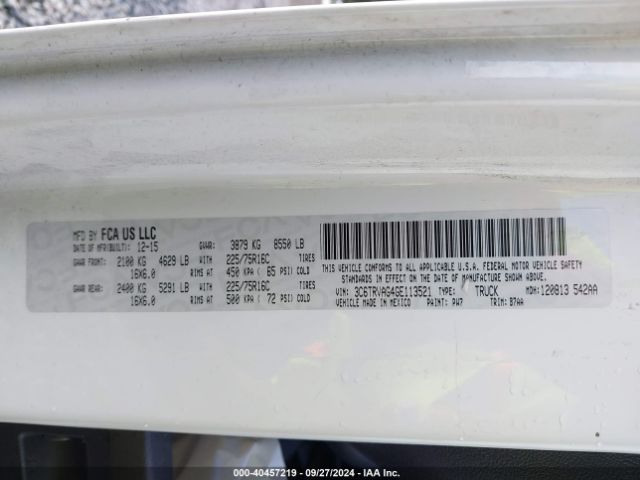 3C6TRVAG4GE113521 RAM Promaster 1500 Low Roof
