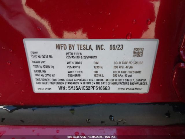 5YJSA1E52PF516663 Tesla Model S Dual Motor All-wheel Drive/standard Range
