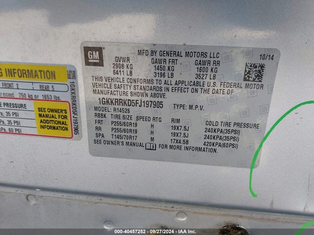 1GKKRRKD5FJ197905 GMC Acadia Slt-1