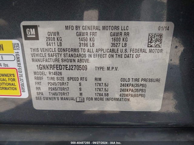 Chevrolet Traverse Ls 2014 1GNKRFED7EJ270509 Image 9