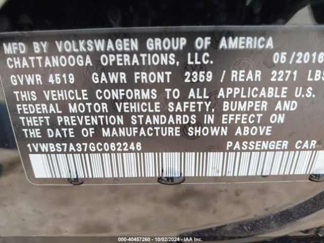 1VWBS7A37GC062246 Volkswagen Passat 1.8t Se