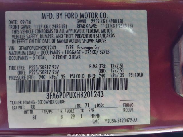 3FA6P0PUXHR201243 Ford Fusion Energi Se Luxury