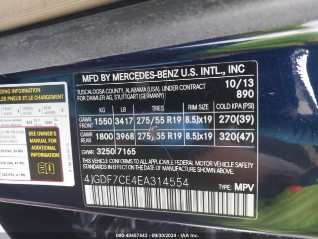 4JGDF7CE4EA314554 Mercedes-Benz Gl 450 4matic