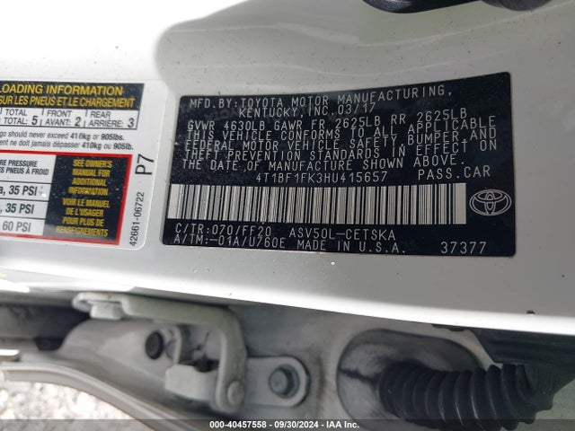 Toyota CAMRY SE 2017 4T1BF1FK3HU415657 Image 9