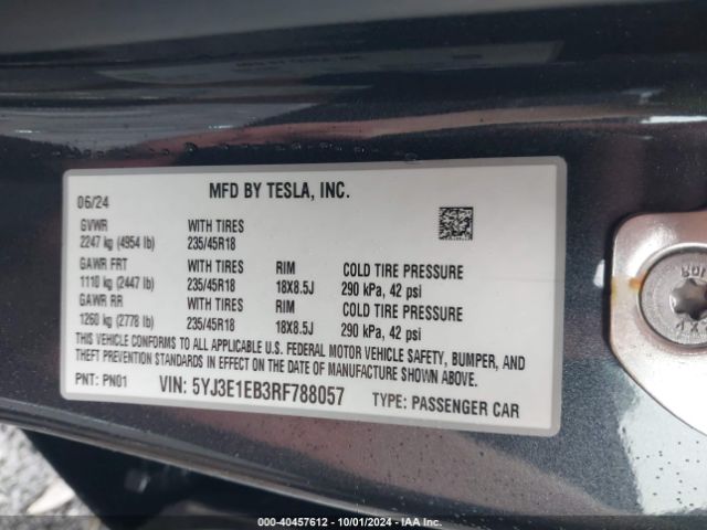 5YJ3E1EB3RF788057 Tesla Model 3 Long Range Dual Motor All-wheel Drive