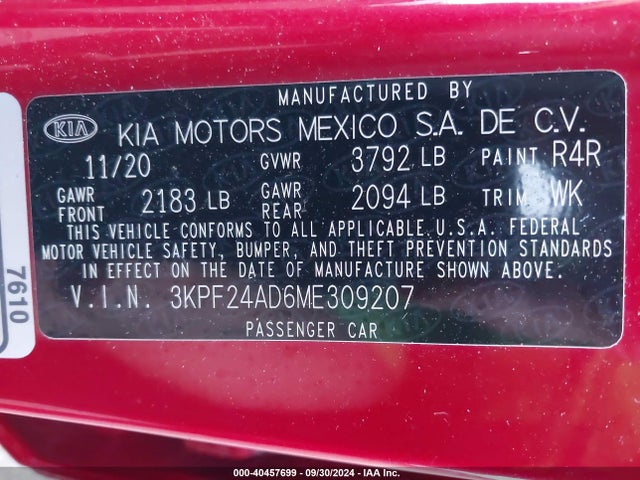 KIA Forte Lxs 2021 3KPF24AD6ME309207 Image 9
