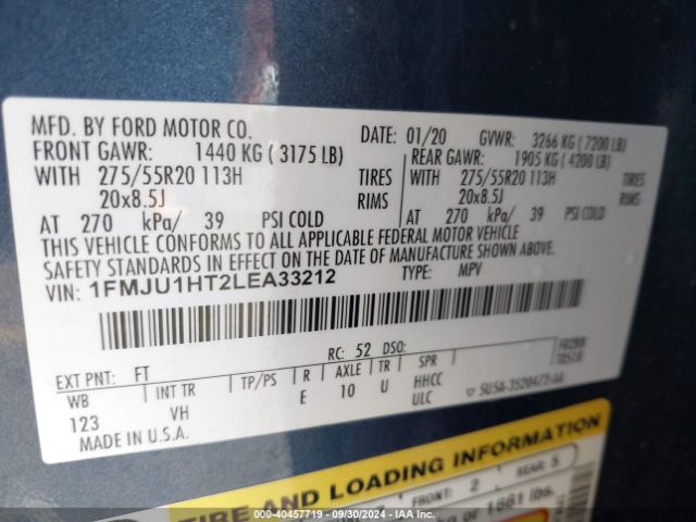 1FMJU1HT2LEA33212 Ford Expedition Xlt