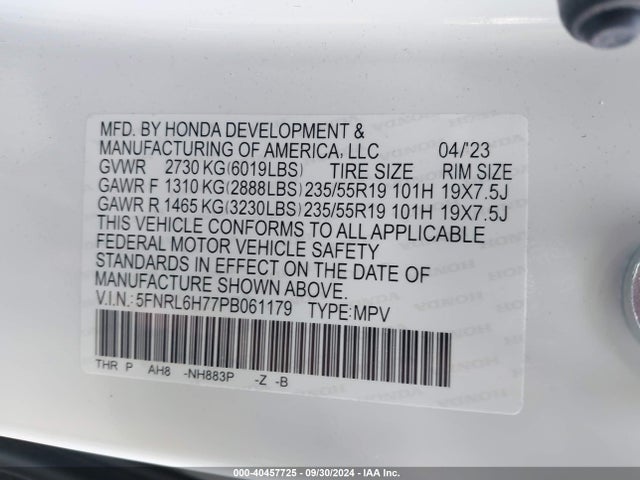 Honda Odyssey Sport 2023 5FNRL6H77PB061179 Image 9