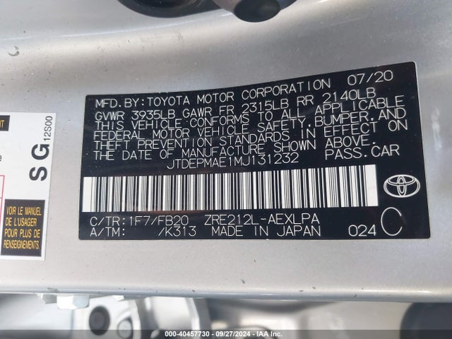 Toyota COROLLA LE 2021 JTDEPMAE1MJ131232 Image 9
