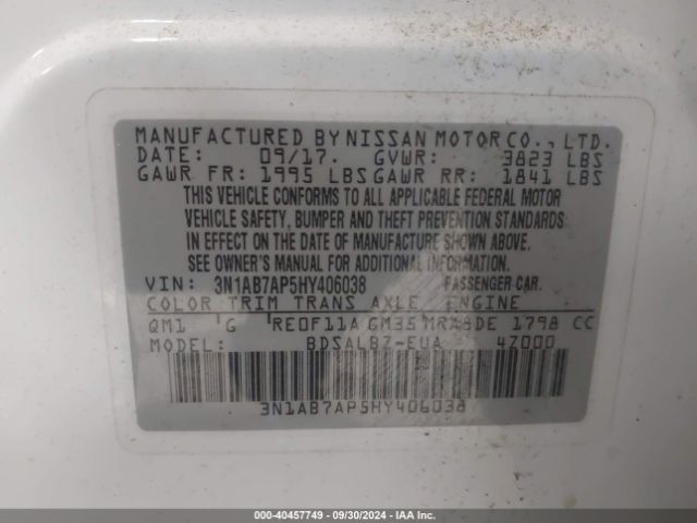 3N1AB7AP5HY406038 Nissan Sentra S/sv/sr/sl