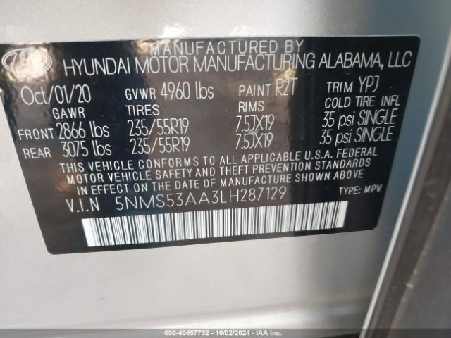 5NMS53AA3LH287129 Hyundai Santa Fe Limited 2.0t