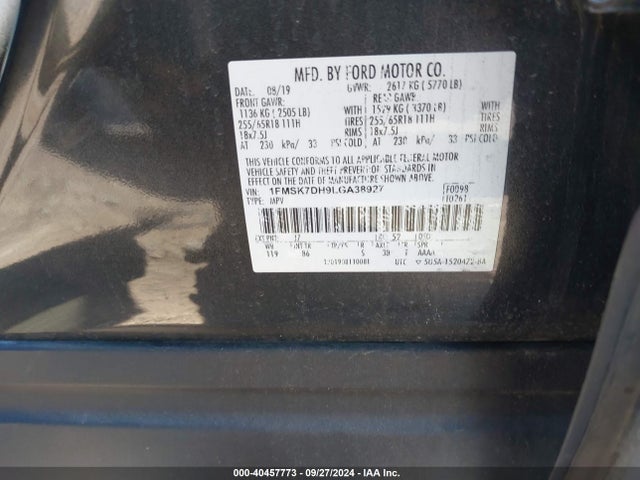 Ford EXPLORER XLT 2020 1FMSK7DH9LGA38927 Image 9