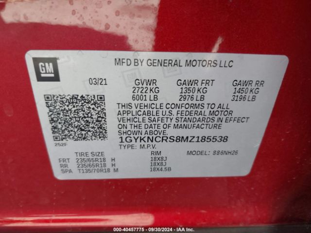 1GYKNCRS8MZ185538 Cadillac Xt5 Fwd Premium Luxury