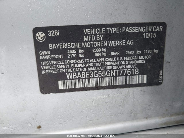 BMW 328i Xdrive 2016 WBA8E3G55GNT77618 Image 9
