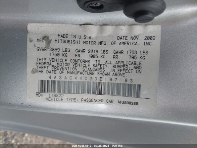 2003 MITSUBISHI ECLIPSE 4A3AC44G23E107193 Photo 8