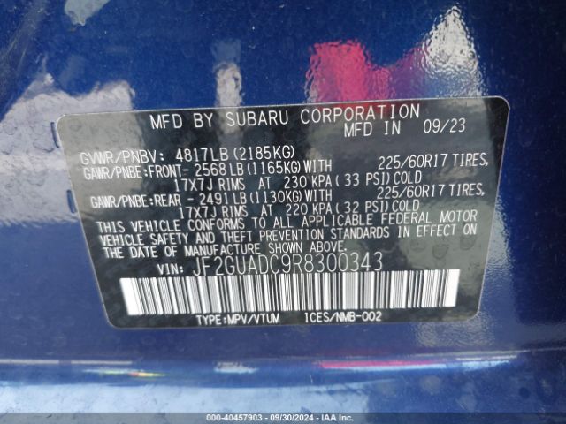 JF2GUADC9R8300343 Subaru Crosstrek Premium