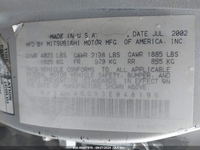 2003 MITSUBISHI GALANT 4A3AA46GX3E048199 Photo 8
