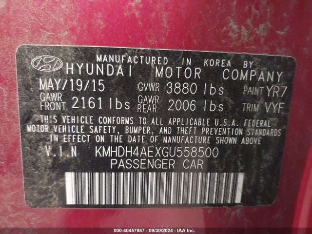 Hyundai Elantra Value Edition 2016 KMHDH4AEXGU558500 Image 9