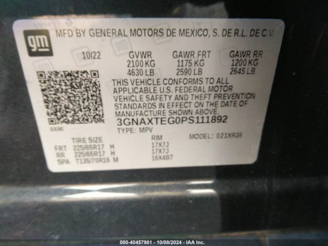 3GNAXTEG0PS111892 Chevrolet Equinox Awd 2fl