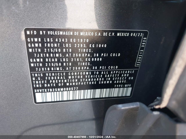3VVTX7B25NM080577 Volkswagen Taos 1.5t Se