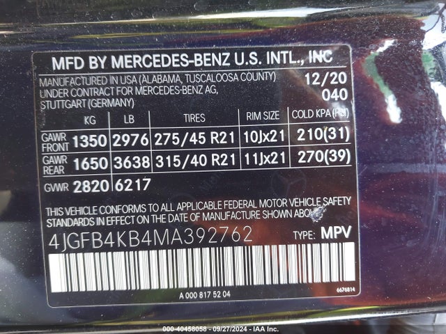 4JGFB4KB4MA392762 Mercedes-Benz Gle 350 4matic