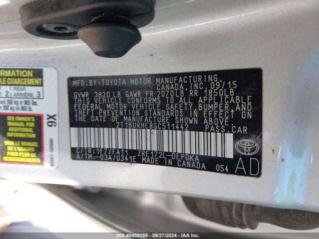 Toyota COROLLA L 2016 2T1BURHE8GC511442 Image 9