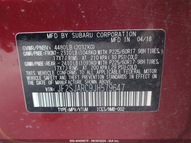 JF2SJARC9JH579647 Subaru Forester 2.5i Limited