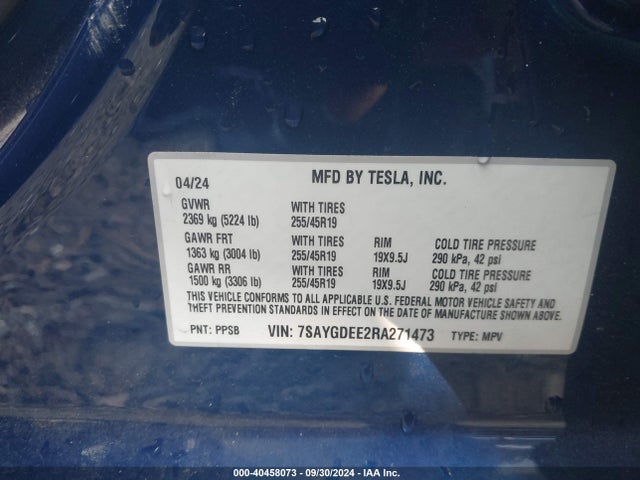 2024 TESLA MODEL Y 7SAYGDEE2RA271473 Photo 8