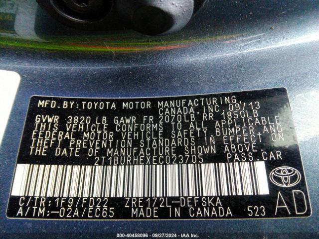 2T1BURHEXEC023705 Toyota Corolla S Plus