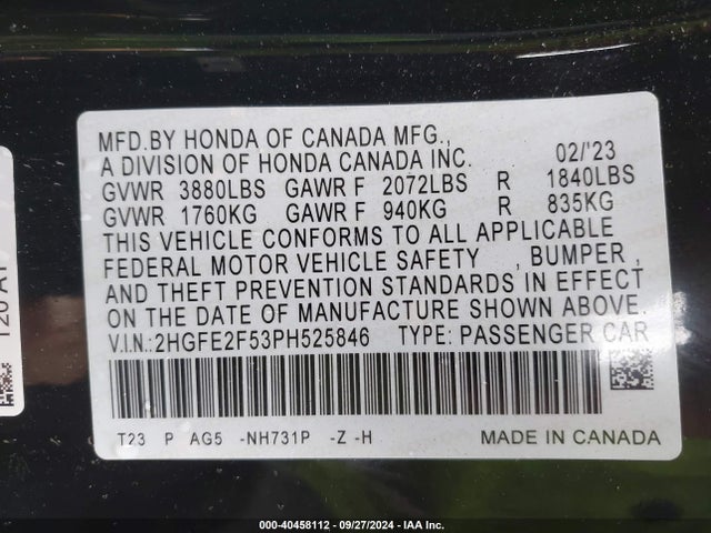 Honda Civic Sport 2023 2HGFE2F53PH525846 Image 9