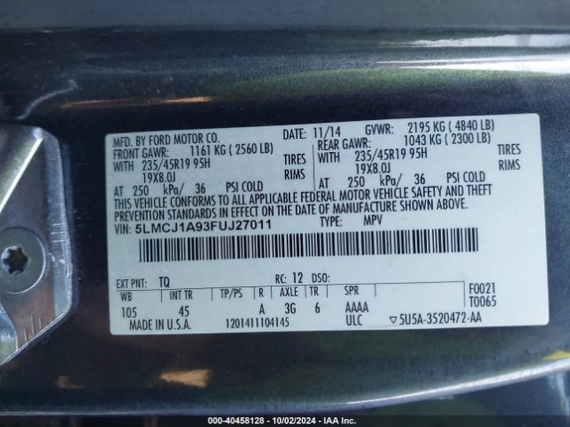 5LMCJ1A93FUJ27011 Lincoln MKC