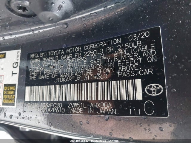 Toyota Prius L Eco 2020 JTDKARFUXL3119360 Image 9