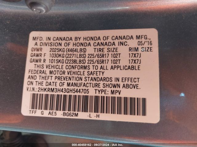 2HKRM3H43GH544705 Honda CR-V SE