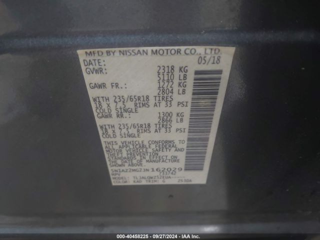 5N1AZ2MG2JN162029 Nissan MURANO SV
