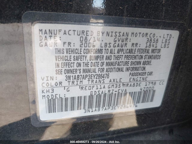 Nissan SENTRA SR 2014 3N1AB7AP3EY286476 Image 9