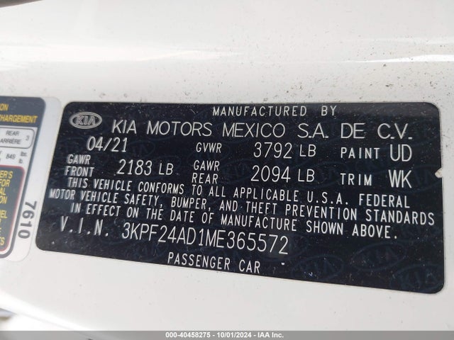 KIA Forte Lxs 2021 3KPF24AD1ME365572 Image 9