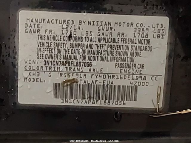 3N1CN7AP8FL887056 Nissan Versa 1.6 S