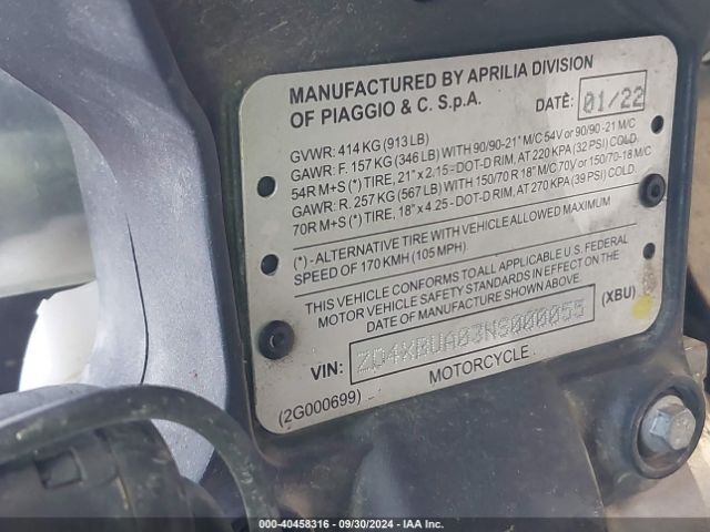 2022 APRILIA TUAREG ZD4XBUA03NS000055 Photo 9