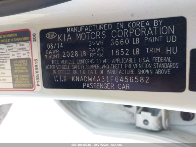 KNADM4A31F6456582 KIA RIO LX