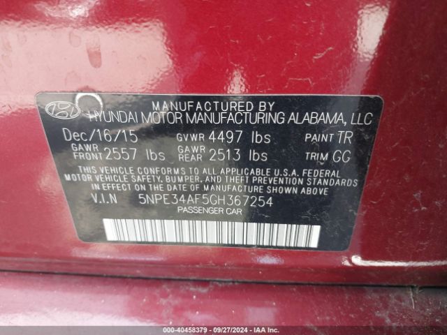 5NPE34AF5GH367254 Hyundai Sonata Sport