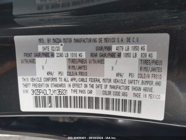 3MZBPADL7LM135831 Mazda Mazda3 Preferred Package