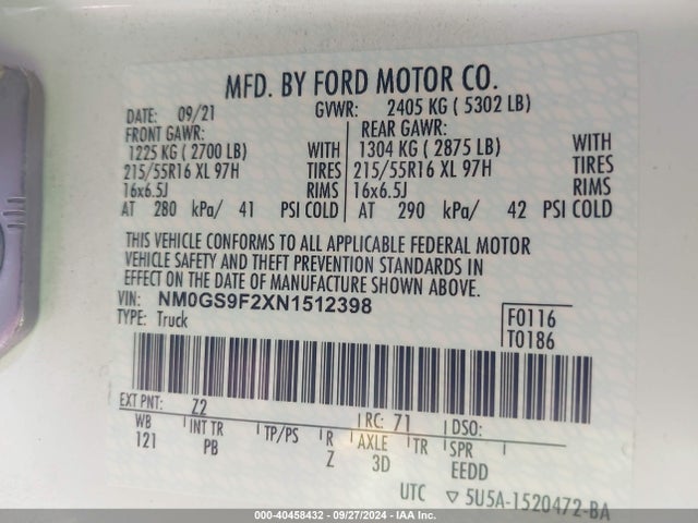 Ford Transit Connect Xlt Passenger 2022 NM0GS9F2XN1512398 Image 9