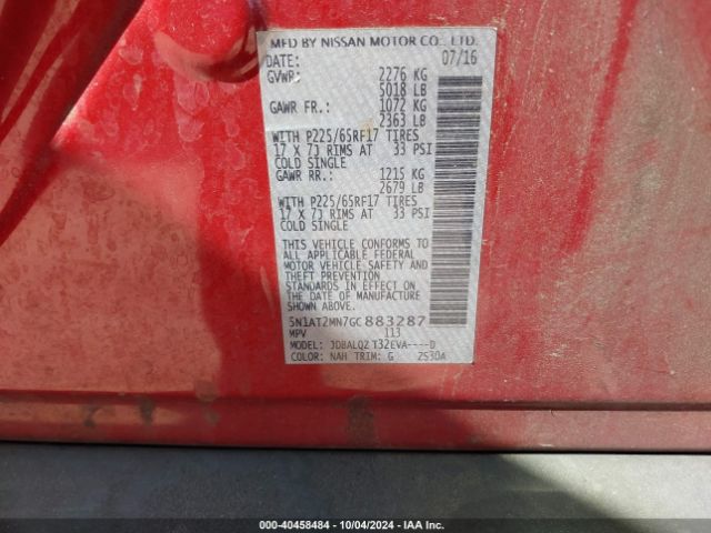 5N1AT2MN7GC883287 Nissan ROGUE SV