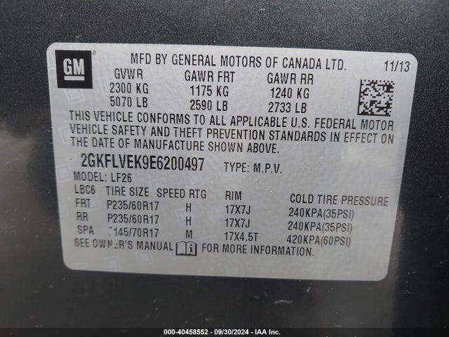 GMC Terrain Sle-1 2014 2GKFLVEK9E6200497 Image 9