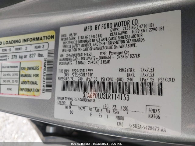 Ford Fusion Hybrid Se 2020 3FA6P0LU3LR114153 Image 9