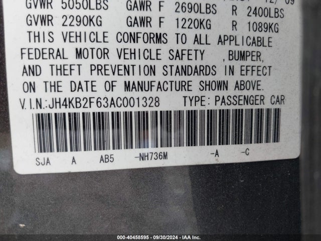Продажа на аукционе авто 2010 Acura Rl 3.7, vin: JH4KB2F63AC001328, номер лота: 40458595