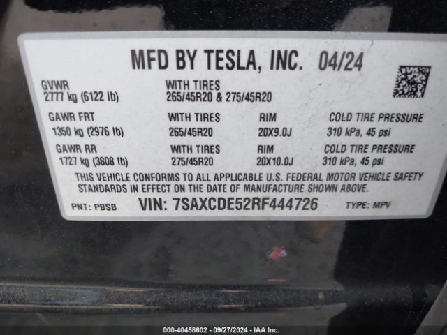 7SAXCDE52RF444726 Tesla Model X Long Range