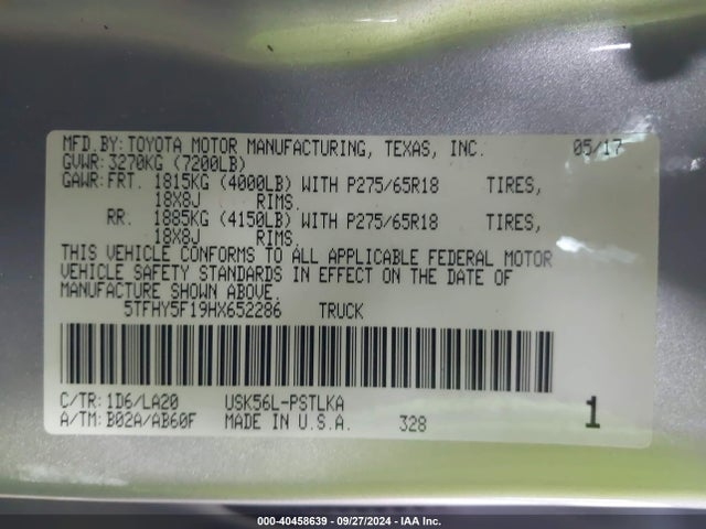 5TFHY5F19HX652286 Toyota Tundra Limited 5.7l V8